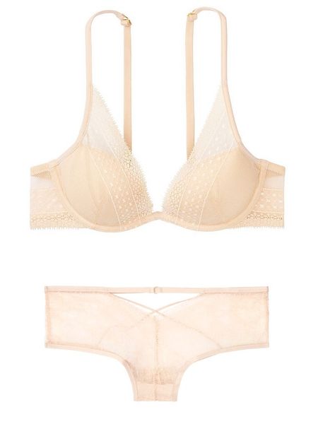 Комплект Victoria’s Secret з мереживом бежевий 15009 фото