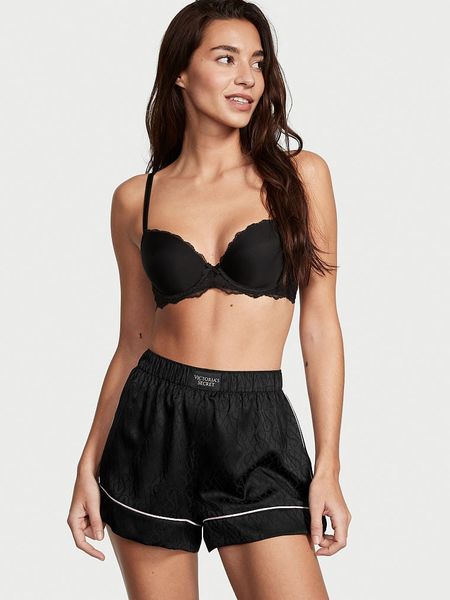 Чорна сатинова піжама Victoria’s Secret майка+шорти Black Logo 23723 фото