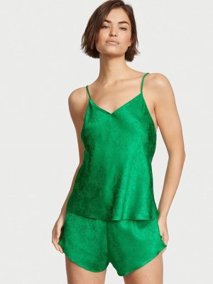 Зелёная жаккардовая пижама с вырезом на спине