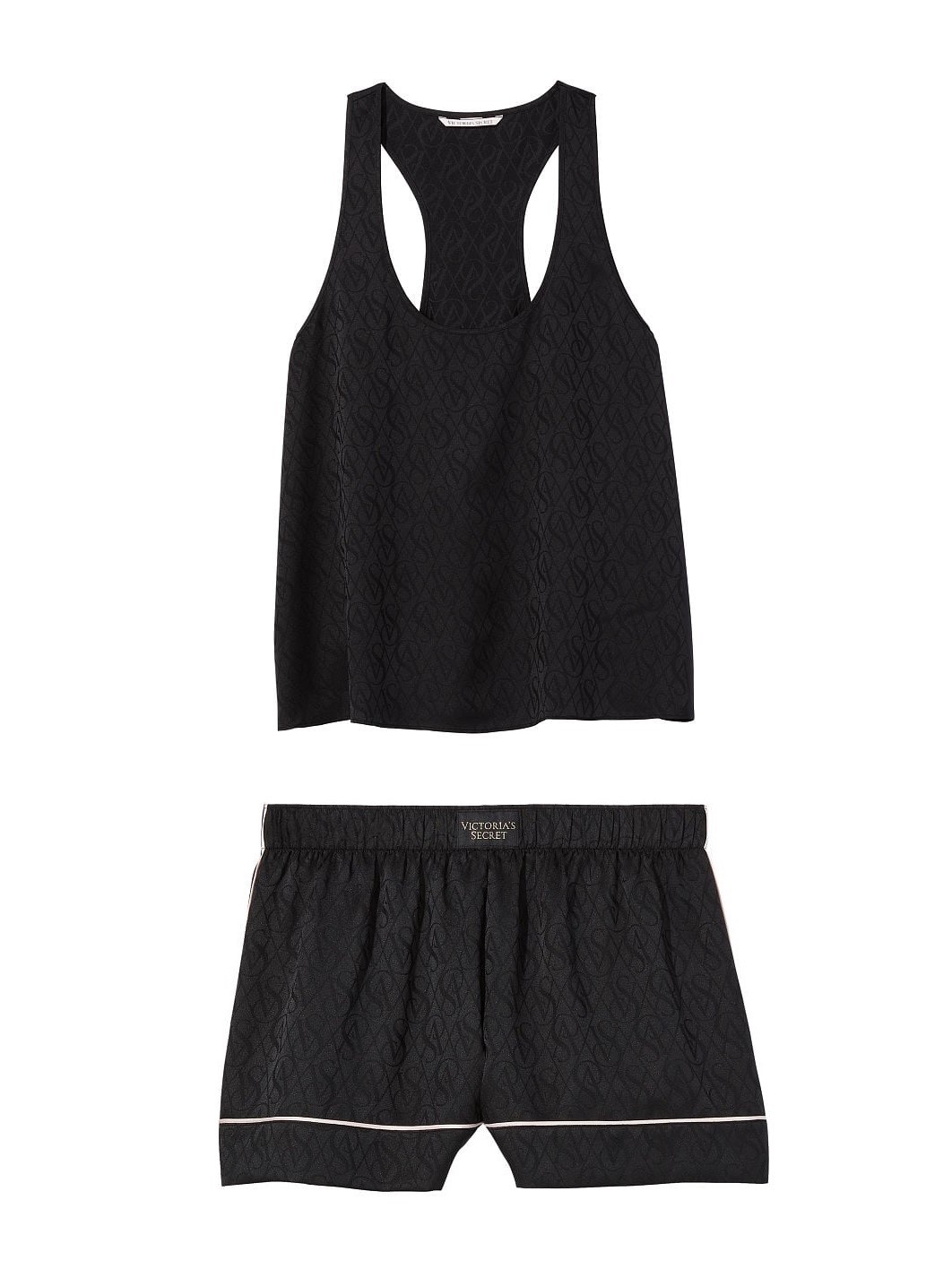 Чёрная сатиновая пижама майка+шорты Black Logo комплект
