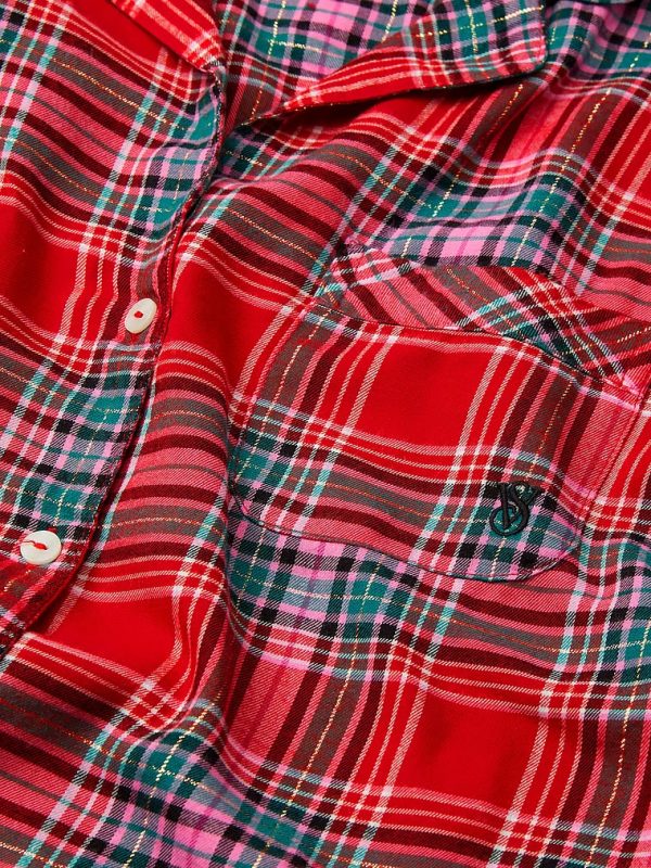 Пижама красная фланелевая рубашка+штаны вблизи