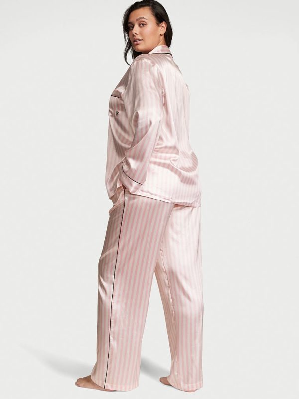 Сатиновая пижама виктория сикрет розовая в полоску вид сзади