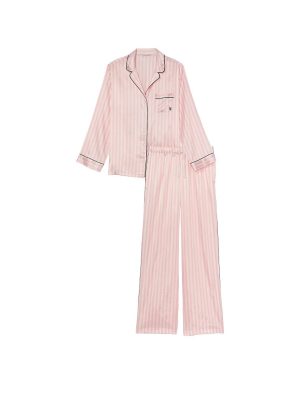 Сатиновая пижама виктория сикрет розовая в полоску