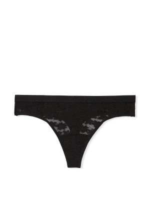 Трусики PINK чёрные кружевные Lace Thong Panty